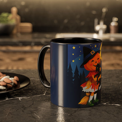 🎃🐈‍⬛ The Little Pumpkin Witch And Her Black Cat Colorful Mug – Whimsical Halloween Charm