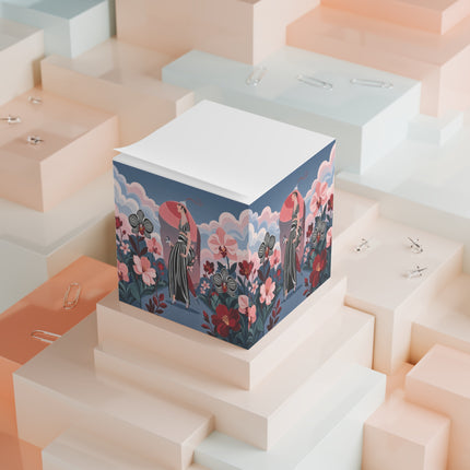 🌸🖤 The Striped Orchid Promenade Note Cube – Art Deco Floral Fashion