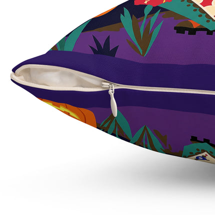 🌙🎃 The Moonlit Garden Masquerade Square Pillow – Floral Halloween Charm