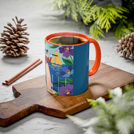 The Lady Of The Golden Horizon Colorful Mugs – Art Deco Coastal Elegance