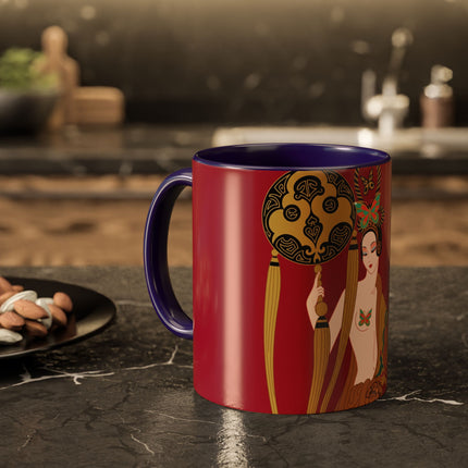 Butterfly Empress of the Crimson Pavilion Colorful Mug (11oz, 15oz) – Art Deco Beauty, Butterfly Elegance & Ornamental Style