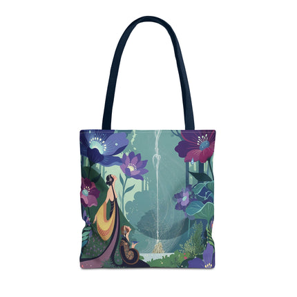 💧🌺 The Lady Of The Enchanted Fountain Tote Bag – Art Deco Garden Fantasy