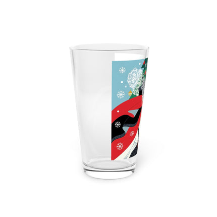 ❤️ The Lady Of The Crimson Scarf Pint Glass – Art Deco Christmas Elegance