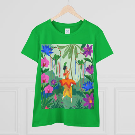 🌺🦜 The Tropical Garden Serenade Cotton Tee – Colorful Art Deco Fantasy