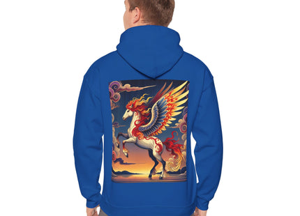 Flame-Winged Horse at Sunset – Heavy Blend™ Hooded Sweatshirt