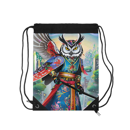 Cyberpunk Samurai Owl Drawstring Bag
