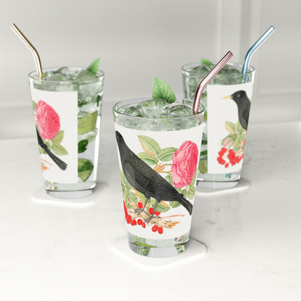 Blackbird with Roses Glass, 16oz