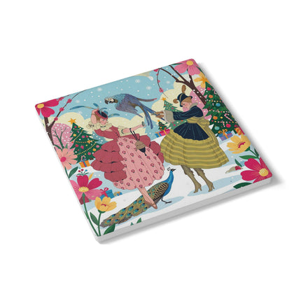 🦜🎄 The Christmas Parrot Promenade Ceramic Coaster – Art Deco Holiday Fantasy