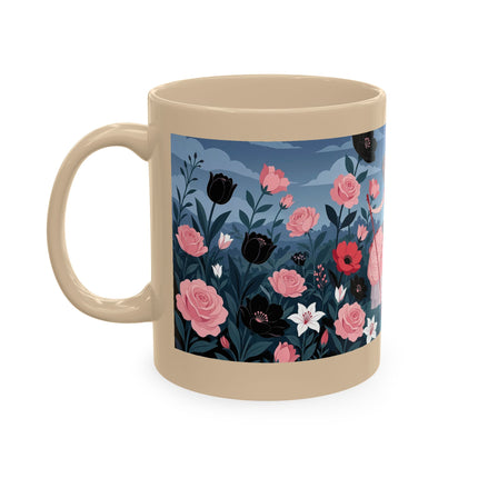 🌹🖤 The Lady Of The Midnight Rose Garden Ceramic Mug – Art Deco Floral Elegance