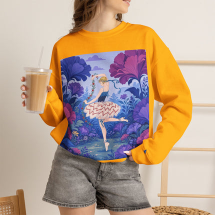 🌸🩰 The Enchanted Garden Ballet Crewneck Sweatshirt – Art Deco Floral Whimsy