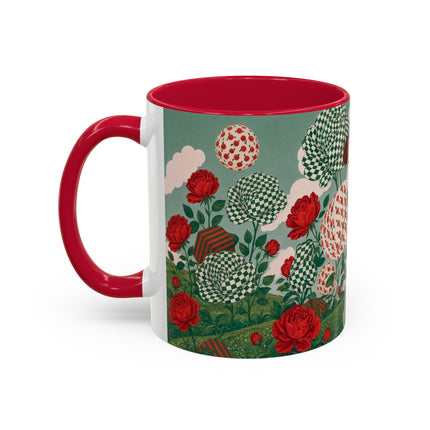 🌹💚 The Scarlet Rose Checkerboard Garden Colorful Mug – Art Deco Floral Whimsy