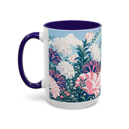🌸🦋 The Enchanted Pink Blossom Retreat Colorful Mug – Art Deco Floral Whimsy