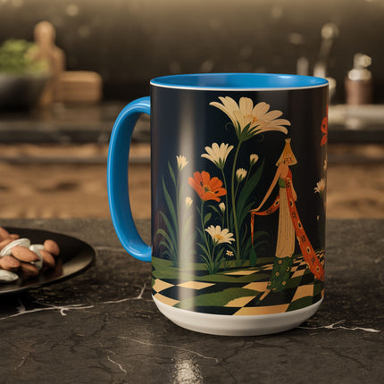 🌼🧡 The Midnight Floral Masquerade Colorful Mug – Art Deco Fashion Fantasy