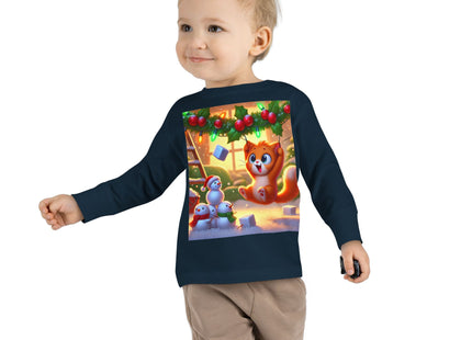 Naughty or Nice Kitten Christmas Toddler Long Sleeve Tee