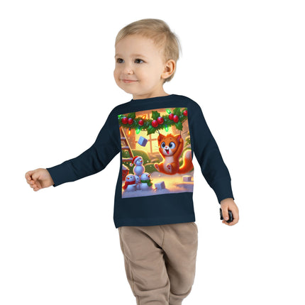 Naughty or Nice Kitten Christmas Toddler Long Sleeve Tee