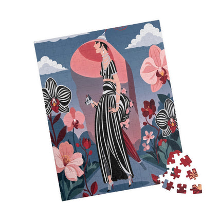 🌸🖤 The Striped Orchid Promenade Puzzle – Art Deco Floral Fashion