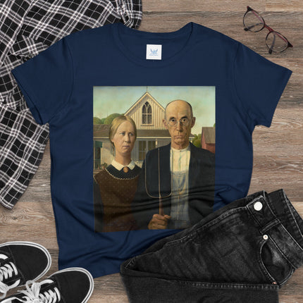 American Gothic by Grant Wood Women's Midweight Cotton Tee