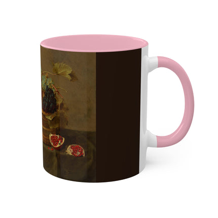 Basket of Grapes and a Pomegranate on a Table by Jacob van Hulsdonck Colorful Mugs, 11oz