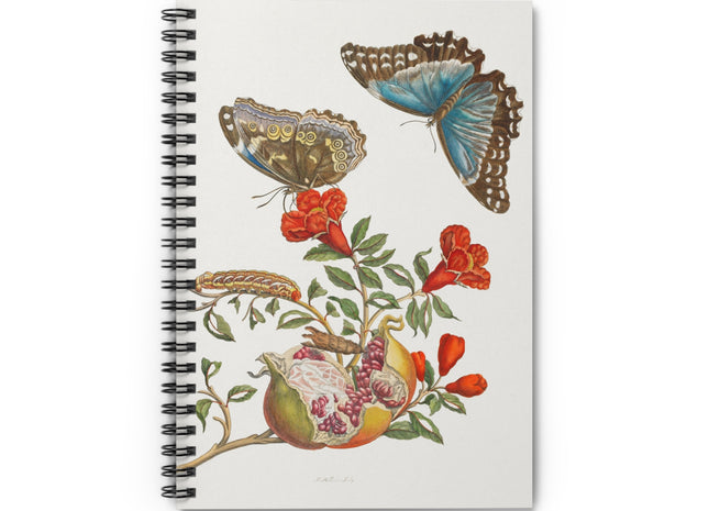 Blue Butterflies and Pomegranate Spiral Notebook - Ruled Line