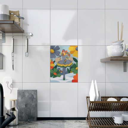 🌼❄️ The Winter Flower Wanderer Ceramic Tile – Art Deco Floral Fantasy