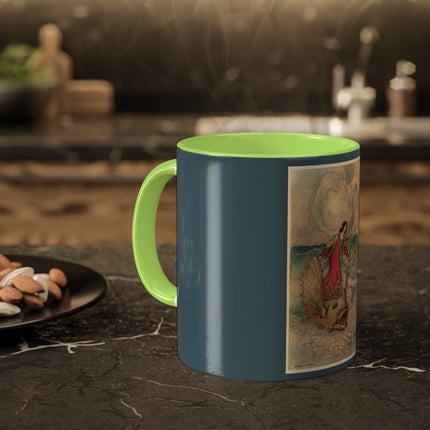 Rita Rides on the Dolphin by Warwick Goble Colorful Mugs, 11oz