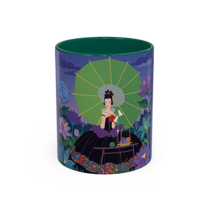 The Lady Of The Moonlit Needlework Colorful Mugs – Art Deco Crafting Elegance