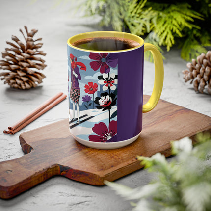 🎿❄️ The Winter Flower Skier Colorful Mug – Art Deco Alpine Fantasy