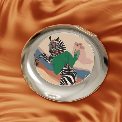 Zebra Rider Compact Mirror – Safari Chic & Art Deco Elegance