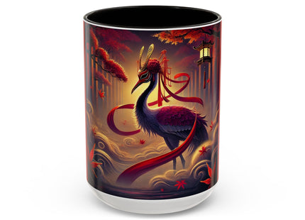 Regal Crimson Crane in the Autumn Mist Colorful Mugs (11oz, 15oz)