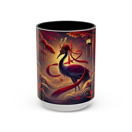 Regal Crimson Crane in the Autumn Mist Colorful Mugs (11oz, 15oz)
