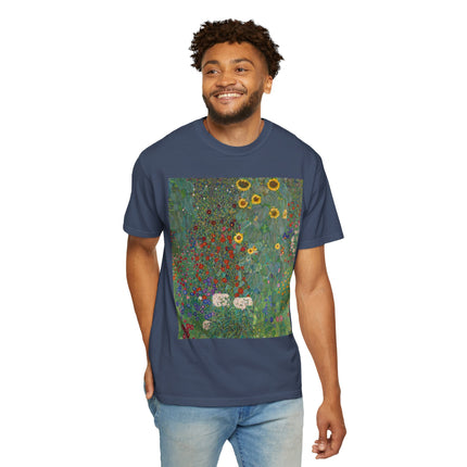 Farm Garden with Sunflowers by Gustav Klimt Unisex Garment-Dyed T-shirt