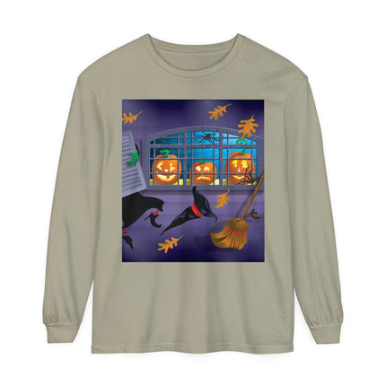 Whimsical Halloween Mischief Unisex Garment-dyed Long Sleeve T-Shirt