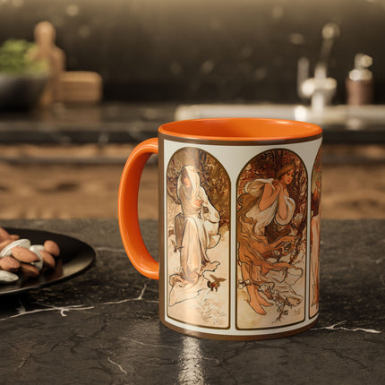 The Seasons by Alphonse Maria Mucha Colorful Mugs (11oz, 15oz)