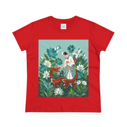🐉🌿 The Dragon Keeper Cotton Tee – Art Deco Floral Fantasy