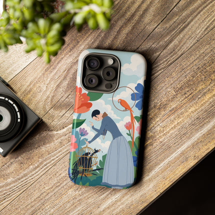 🦜🌺 The Lady Of The Garden Aviary Phone Case – Art Deco Floral Whimsy