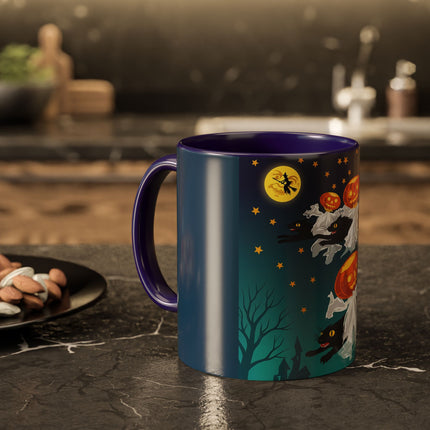 🐈‍⬛🎃 The Flying Black Cats Of Halloween Colorful Mug – Whimsical Storybook Charm
