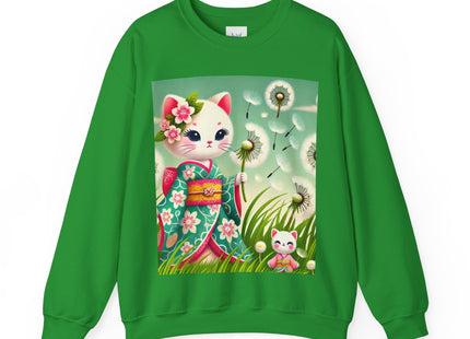 Geisha Kitten and the Dandelion Wish Heavy Blend™ Crewneck Sweatshirt