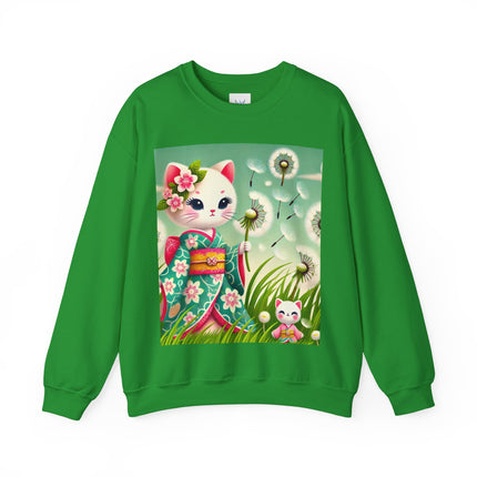 Geisha Kitten and the Dandelion Wish Heavy Blend™ Crewneck Sweatshirt