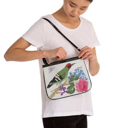 Woodpecker & Rose Shoulder Bag – Spring Charm & Vibrant Nature