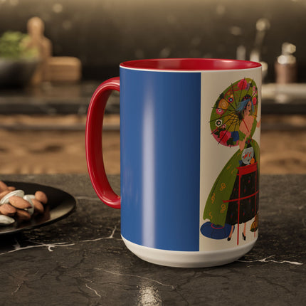 Lady with the Golden Fish Colorful Mugs – Whimsical Fashion & Playful Fantasy