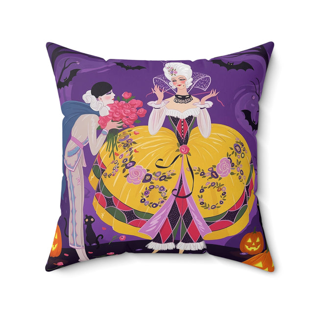 🎭🌹 The Harlequin Rose Masquerade Square Pillow – Theatrical Halloween Romance