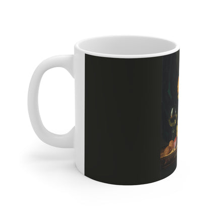 A Roemer, Grapes, Peaches, Plums, Raspberries, and Walnut by Edward Ladell Ceramic Mug 11oz