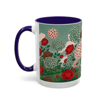 🌹💚 The Scarlet Rose Checkerboard Garden Colorful Mug – Art Deco Floral Whimsy