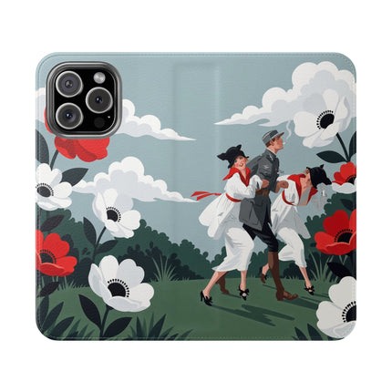 🌺🎩 The Ladies Of The Scarlet Garden Flip Case – Art Deco Floral Adventure
