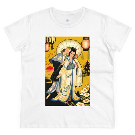 Golden Embrace: A Serene Moment of Love Women's Midweight Cotton Tee
