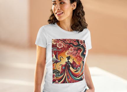 Fairy and Stork Beneath the Cherry Blossoms Cotton Tee