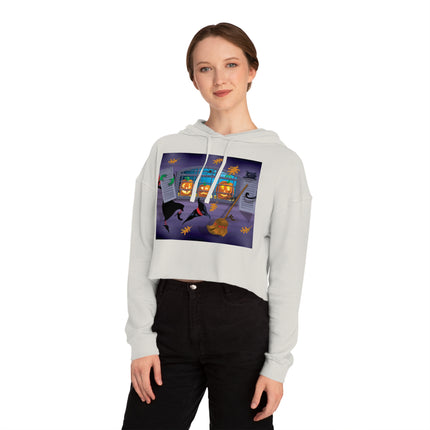 Whimsical Halloween Mischief Women’s Cropped Hooded Sweatshirt