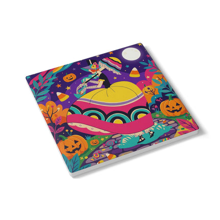 🌙🎃 The Lady Of Moonbeam Hollow Ceramic Coaster – Whimsical Halloween Charm