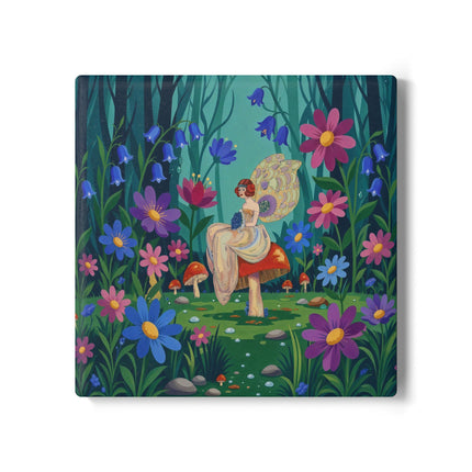 🧚🍄 The Lady Of The Enchanted Mushroom Forest Ceramic Coaster – Art Deco Fairy Garden Fantasy