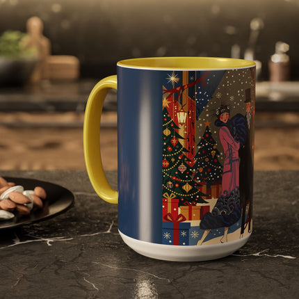 🎩🎄 Christmas Eve Promenade Colorful Mug – Art Deco Holiday Elegance